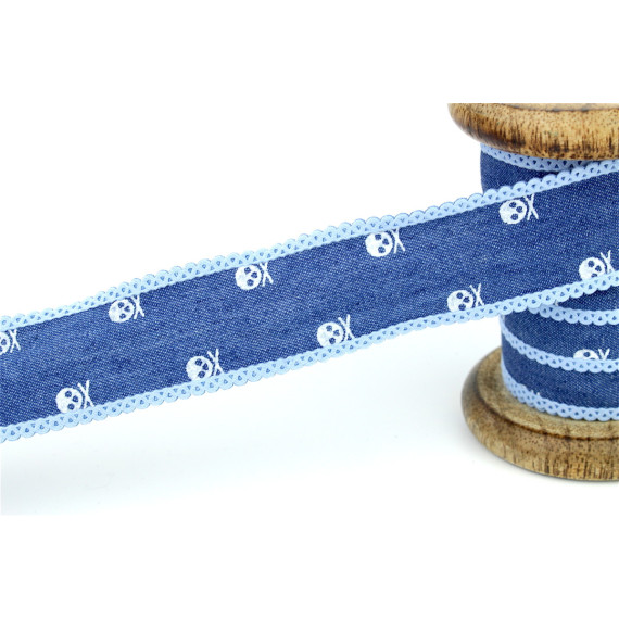 Dekoband - Jeans - Totenkopf - Mittel.Bl./Hell.Bl.