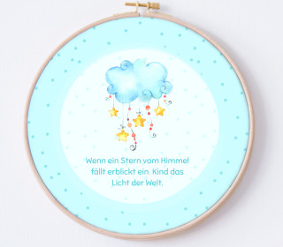 DIY Stickrahmen - Wenn ein Stern vom Himmel fällt - Blau - Stickrahmen Bild - zum Selbermachen