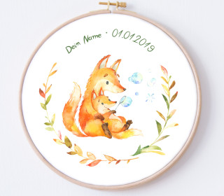 DIY Stickrahmen - Lovely Little Foxes - personalisiertes Stickrahmen Bild - Fuchs - zum Selbermachen