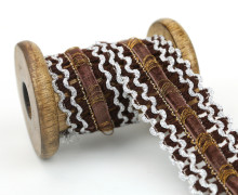 1 Meter Zierband - Dekoband - Einfassband - 30mm - Lurexfäden - Braun/Silber/Kupfer