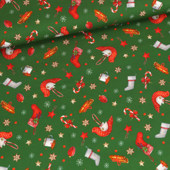Baumwolle - Webware - Weihnachten - Fröhliche Weihnachten - Farngrün