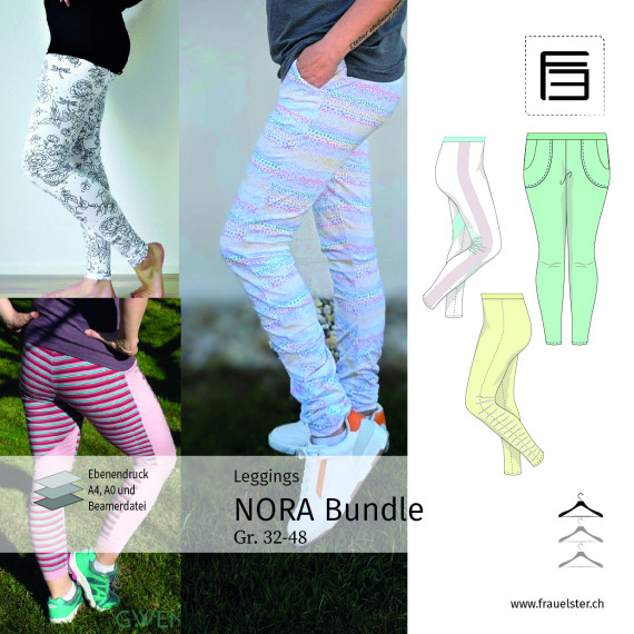 Leggings Nora Bundle (Basic/Active/Funny Legs) Gr. 32-48 / Digitale Nähanleitung mit Schnittmuster in A0-, A4- und Beamerformat