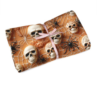 1,25m Zuschnitt - French Terry - Spiders & Skulls - Rostorange