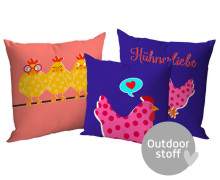 Kissenstoff - DIY - Kissen-Set - Hühnerliebe - hEi - ela ideen - Outdoorstoff - abby and amy