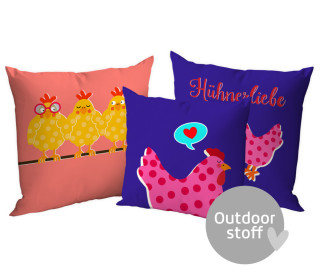 Kissenstoff - DIY - Kissen-Set - Hühnerliebe - hEi - ela ideen - Outdoorstoff - abby and amy