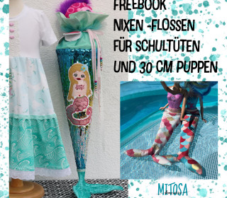 Freebook Nixen-Flossen-Schnittmuster für Schultüte und ca. 30 cm Puppen
