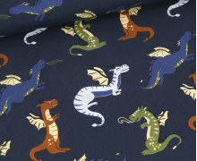 Baumwolle - Webware - Fine Popeline - Dragons - Stahlblau