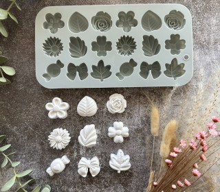 Silikon - Gießform - Matte - Blumen und Blüten - für 16 Figuren - vielseitig nutzbar