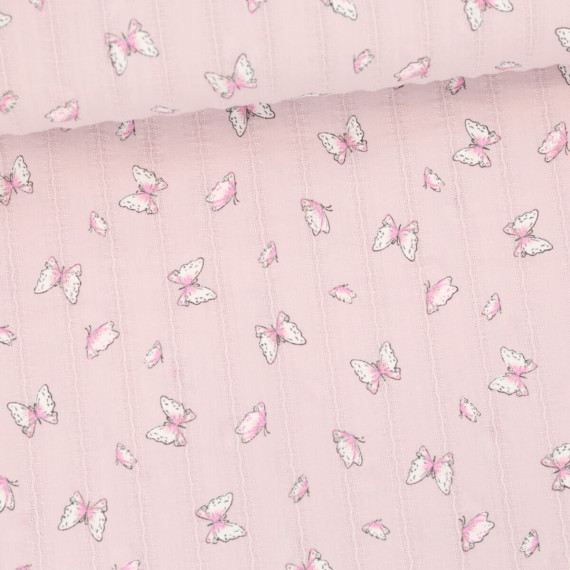Baumwolle - Webware - Voile - Butterfly - Eingewebte Streifen - Altrosa