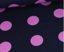 Leichter Flanell - Punkte - Stahlblau/Flieder