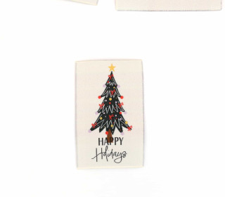 1 XXL Label - Weihnachtsbaum - HAPPY Holidays - Creme