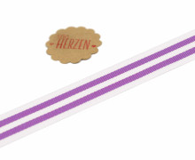 1 Meter Ripsband - Köperband - Streifen - 15mm - Lila/Weiß