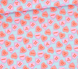 Outdoorstoff - Conversation Hearts - Hellblau - Cherry Picking - abby and amy