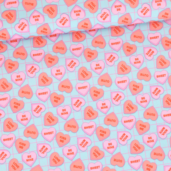 Outdoorstoff - Conversation Hearts - Hellblau - Cherry Picking - abby and amy