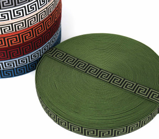 1 Meter Gummiband - 25mm - Ethno Muster - Olivgrün