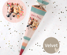 DIY-Nähset Schultüte - Horse Friends - Flowers - Velvet - zum selber Nähen