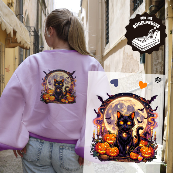Onkel Bo's Bügelbilder - DIN A4 - Black cat / Moon - Halloween - BIG