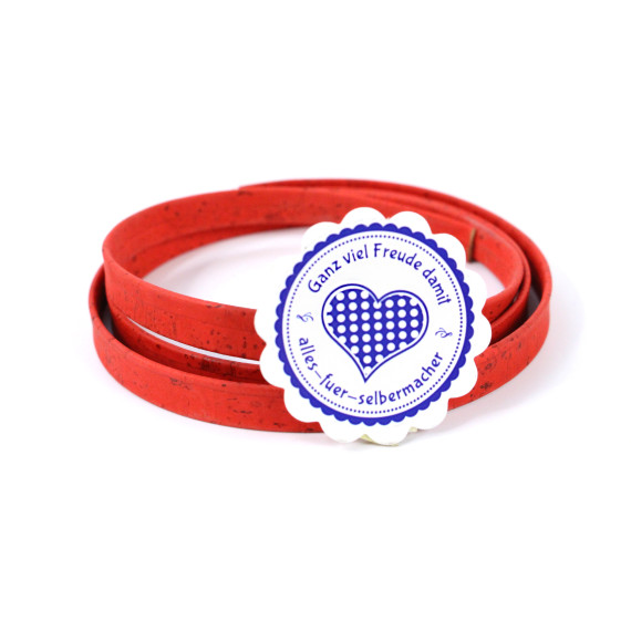 1 Meter Kordel - Kork - Surface - 10mm - Rot