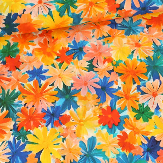 Lenzing Ecovero - Blusenstoff - Painted Blossoms - Warmweiß