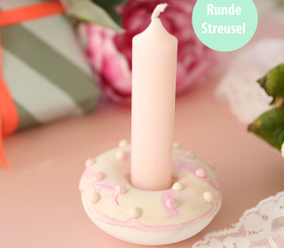 Silikon - Gießform - Donut - Kerzenhalter - für Stabkerzen - Runde Streusel - vielfältig nutzbar