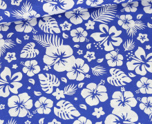 Baumwolle - Webware - Popeline - bedruckt - Hibiskusblüten - Royalblau