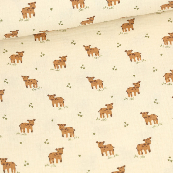 Bio Musselin - Muslin - Organic Cotton - Double Gauze - Natural - Cows - Ecru