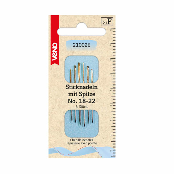 6 Sticknadeln mit Spitze - No. 18-22 - veno