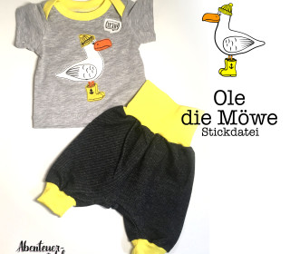 Ole die Möwe - Doodle Stickdatei in 3 Größen