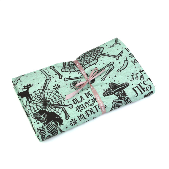 2 Zuschnitte - Jersey - Dancing Bones - Halloween - Mint Meliert - Bio-Qualität