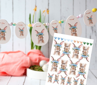 Rub-On Sticker - Entzückende Hasen - Blumen - Blau - Tante Henni Rubons - vielfältig nutzbar - Ostern