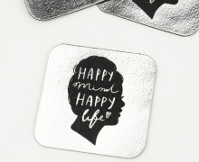 1 XXL KUNSTLEDER LABEL - Silber - HAPPY mind HAPPY life