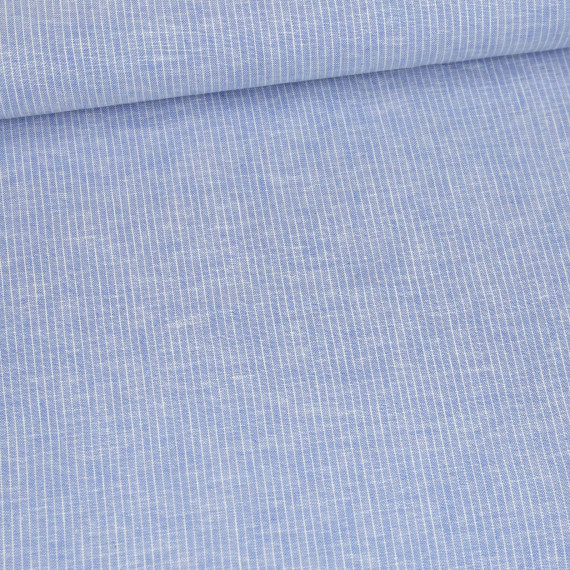 Leinen - Baumwolle - Mischgewebe - Fein Gestreift - 176g - Melange - Hellblau
