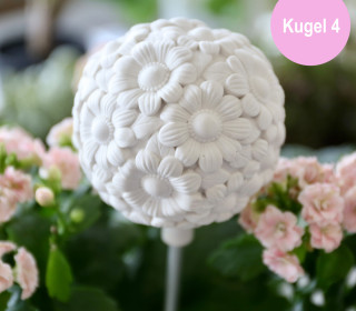 Silikon - Gießform - Blütenkugel - Dekokugel mit 3D Blütenmuster - Gartenstecker - Kugel 4 - vielfältig nutzbar