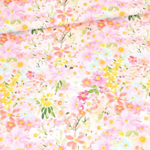 Modal Jersey - Sunkissed Flowers - Weiß - abby and me