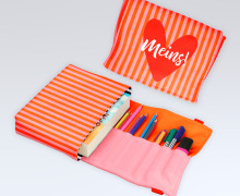 DIY-Nähset - Buch-Organizer - Streifen - Blassrosa/Orange - Softshell - abby and amy
