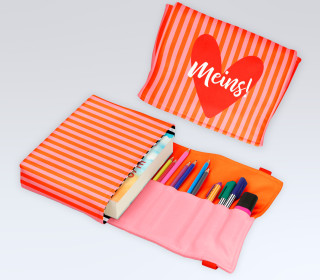 DIY-Nähset - Buch-Organizer - Streifen - Blassrosa/Orange - Softshell - abby and amy