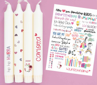 DIN A4 - Tattoofolie - Geburtstag - Rosa - für Kerzen / Keramik