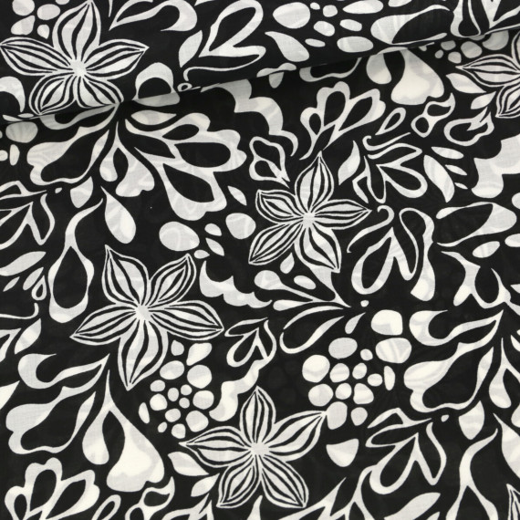 Baumwolle - Webware - Voile - Abstract Blossoms - Schwarz