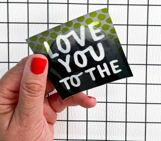 1 Flippatch - 1 Label = 2 Motive - Kippen - Wechselmotiv - zum Aufnähen - Cherry Picking - LOVE YOU TO THE/Mond