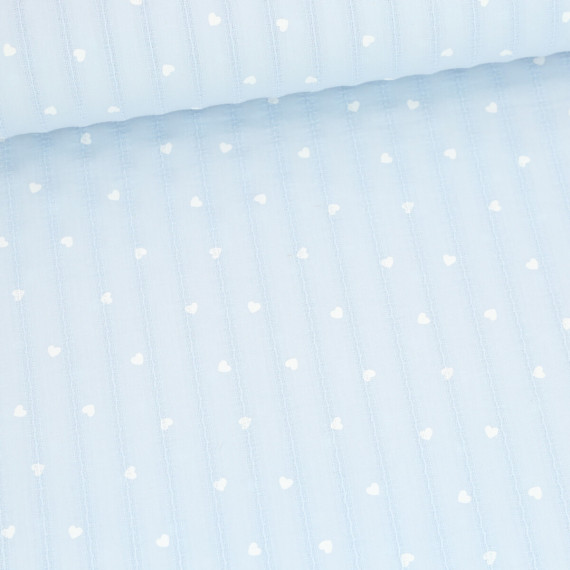Baumwolle - Webware - Voile - Hearts - Eingewebte Streifen - Hellblau