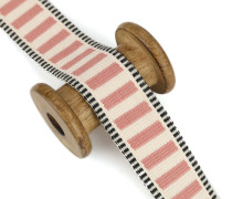 1 Meter Weiches Gurtband - 38mm - Streifen - Altrosa/Warmweiß