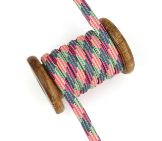 1m Kordel - Streifenmuster - Weich - 8mm - Lichtgrün/Pink/Dunkelblau