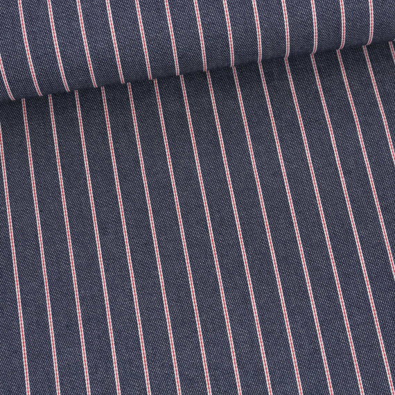 Jeans - Jeansstoff - Denim - Weiß-Rote Streifen - Schmal - Schwarzblau