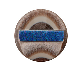 1 Polyesterknopf - Rund - 18mm - Öse - Erhaben - Muster - Braun/Blau