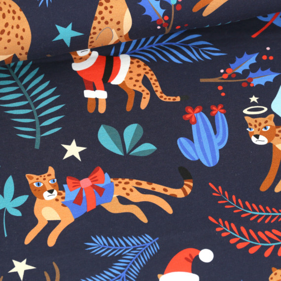 Bio-Sommersweat - French Terry - Leo - Wild XMas 2025 - Stahlblau - Hamburger Liebe