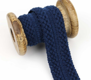 1 Meter Einfassband - Wolltresse - 30mm - Häkelzopfmuster - Uni - Dunkelblau