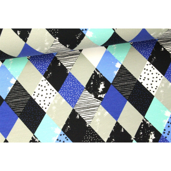 Sweat - French Terry - Rauten - Royalblau