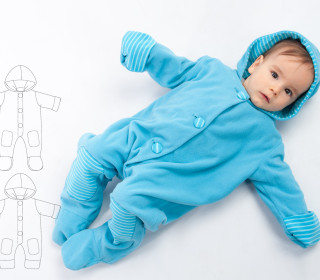Baby Overall mit Kapuze, warm gefüttert mit Füßchen und Armumschlag. Schlafanzug, Jumpsuit Schnittmuster DORIAN von Patternforkids Gr. 56 - 86