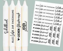DIN A4 - Kerzen-Tattoofolie - Einschulung - Schlicht - für Kerzen / Keramik