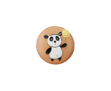 1 Polyesterknopf - Rund - 15mm - Öse - Kinder - Panda - Glanz - Hellbraun
